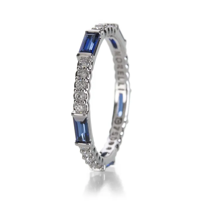 Rings Pinpoint Baguette Band with Blue Sapphires - Paul Morelli