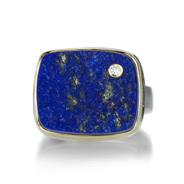 Rings Rectangular Rough Cut Lapis Ring - Jamie Joseph