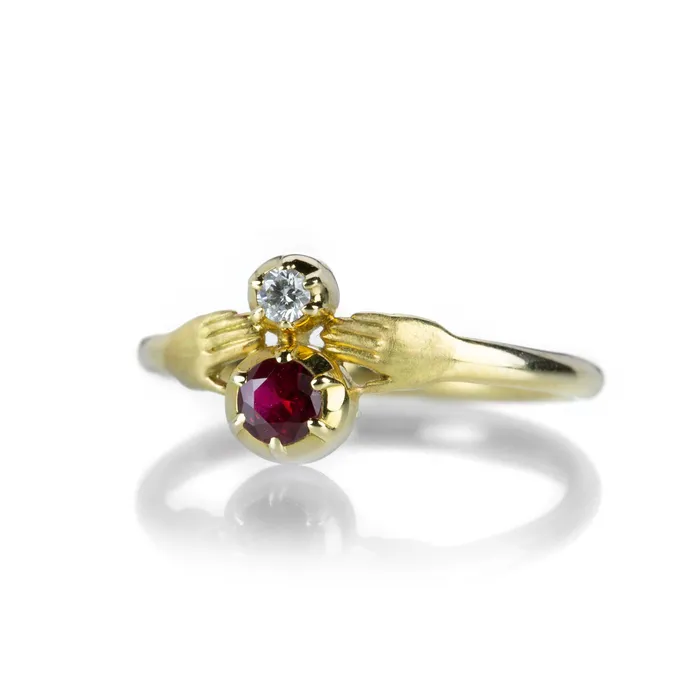 Rings Ruby and Diamond Tiny Hands Ring - Anthony Lent