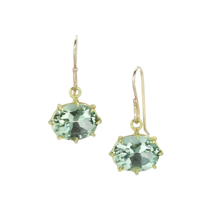 Rosanne Pugliese Earrings Faceted Oval Green Amethyst Drop Earrings