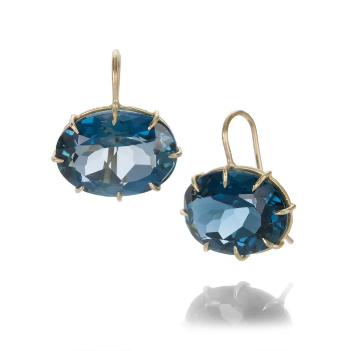 Rosanne Pugliese Earrings Horizontal Oval London Blue Topaz Earrings