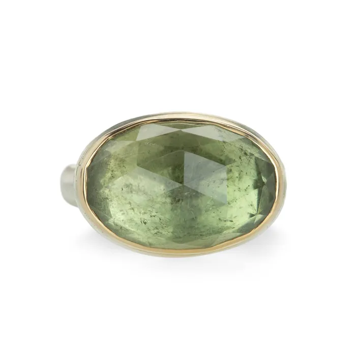 Rose Cut Light Green Tourmaline Ring | Jamie Joseph Rings