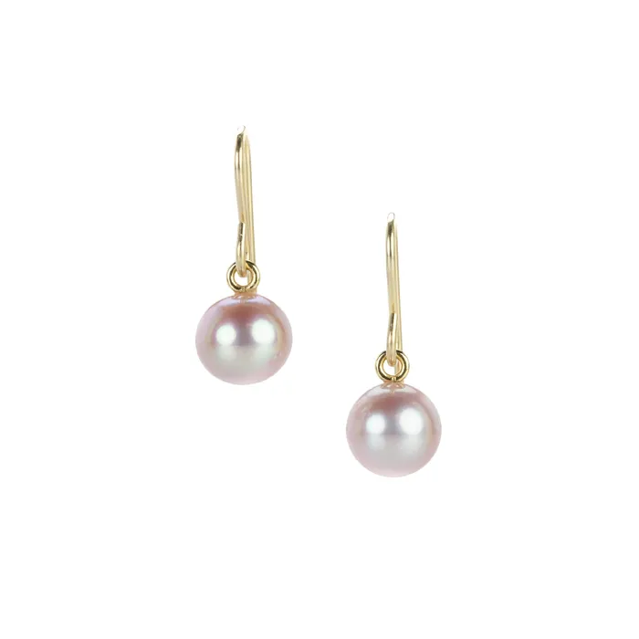 Round Metallic Pink Freshwater Pearl Drop Earrings Maria Beaulieu Earrings