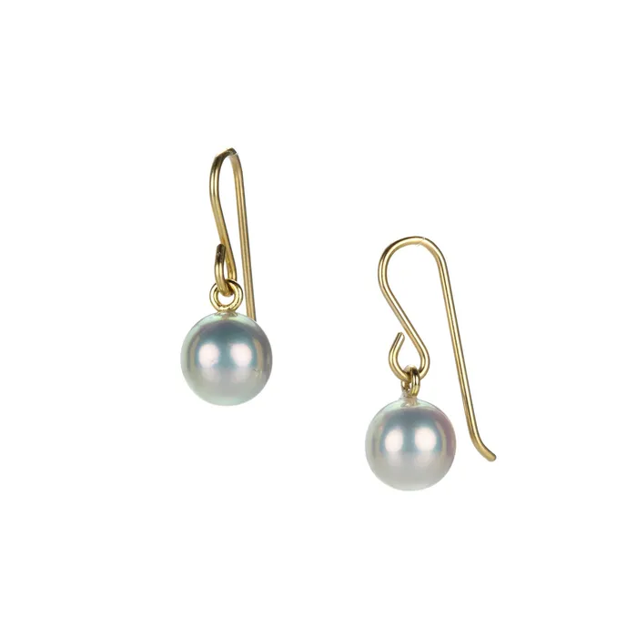 Round Metallic White Freshwater Pearl Earrings Maria Beaulieu Earrings