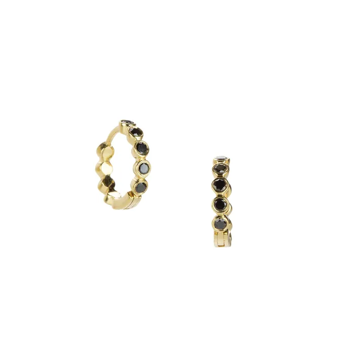 Sethi Couture Earrings Mini Bezel Black Diamond Huggie Earrings