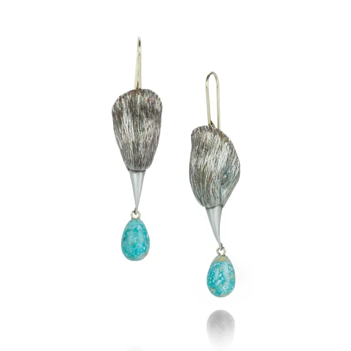 Silver Bird Head Earrings with Turquoise Drops Gabriella Kiss Earrings