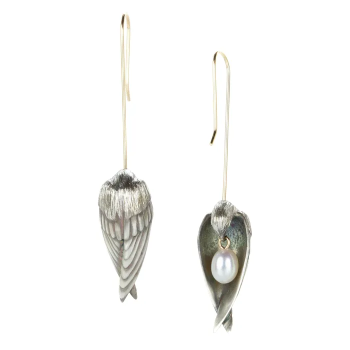 Silver Sleeping Bird Drop Earrings Gabriella Kiss Earrings