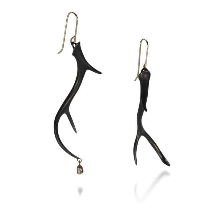 Small Antler Earrings with a Diamond Gabriella Kiss Earrings