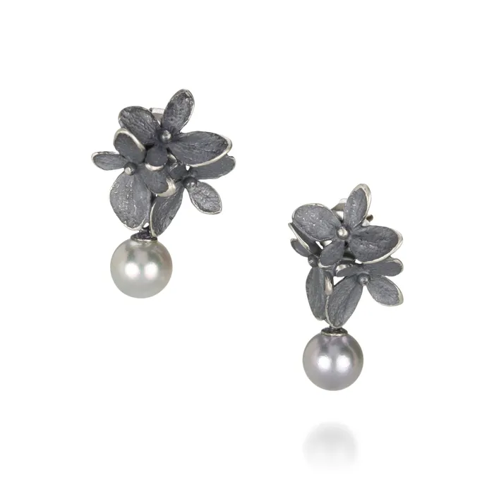 Small Hydrangea Earrings with Pearl Drops John Iversen Earrings