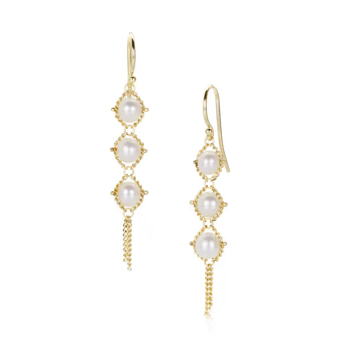 Small Pearl Textile Drop Earrings Amali Earrings