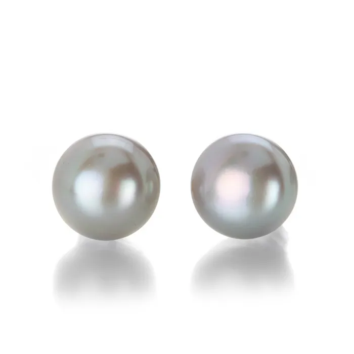 Soft Gray Pearl Button Stud Earrings Maria Beaulieu Earrings