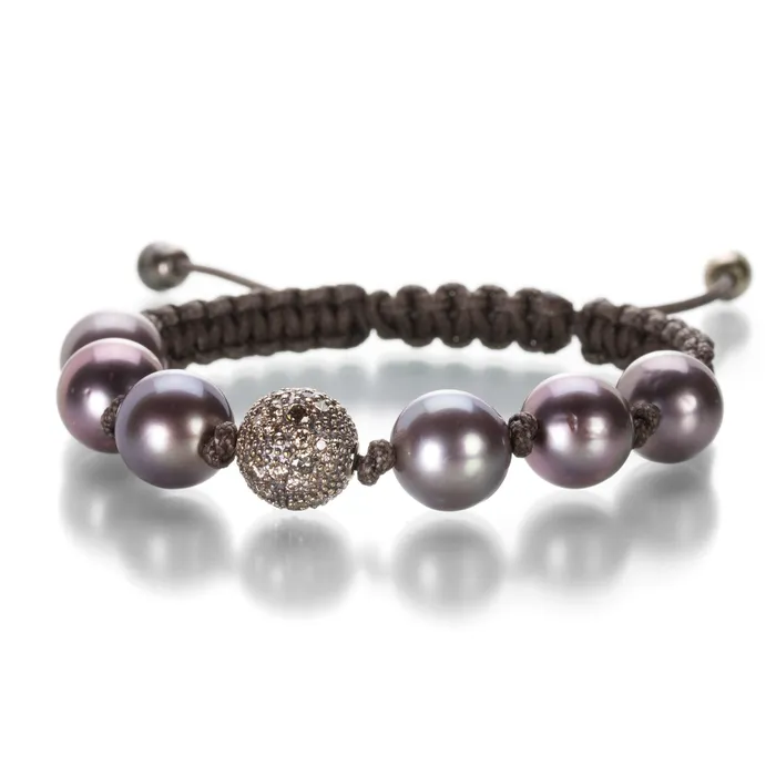 Tahitian Pearl and Diamond Macrame Bracelet Gellner Bracelets