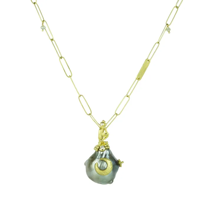 Tahitian Pearl Pendant with Moon (Pendant Only) | Lene Vibe Necklaces