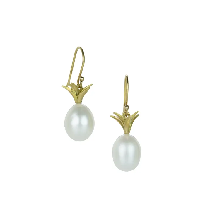 White Pearl Pineapple Drop Earrings Annette Ferdinandsen Earrings