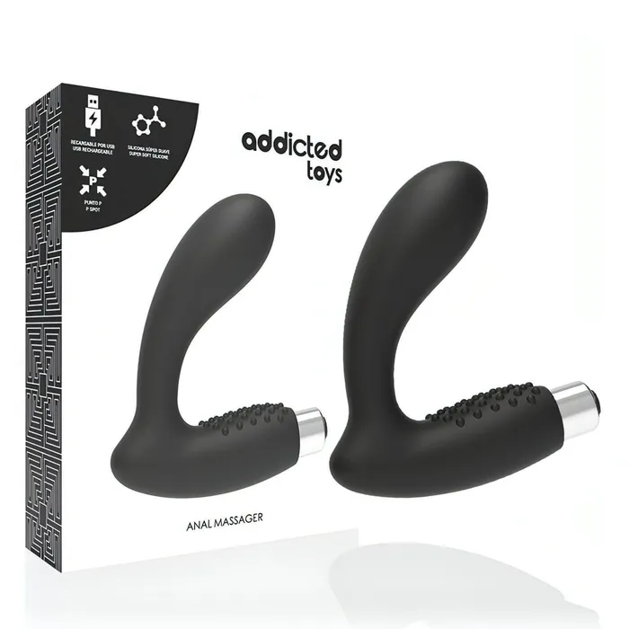 Female Sex Toys | Addicted Toys Stimolatore per massaggio prostata e perineo in silicone - 10 modalità di vibrazione, Ricaricabile, Nero
