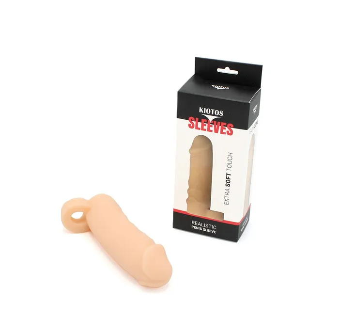 Male Sex Toys Kiotos Kiotos Realistische Penis Sleeve Extra Soft Met Ballstretcher Comfort Plezier en Extra Omtrek