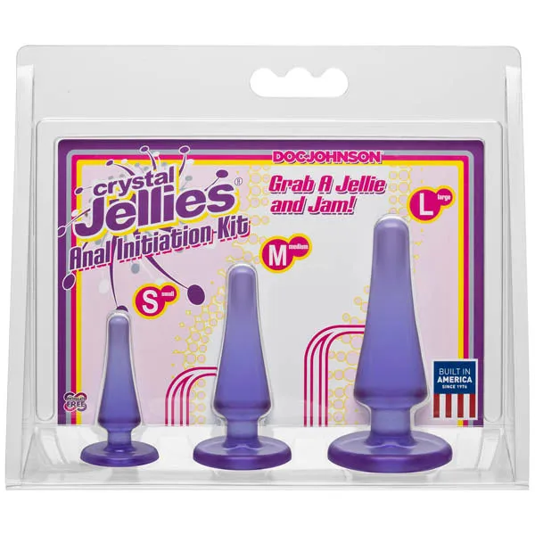 Anal Doc Johnson Crystal Jellies Kit Purple Butt Plugs Set of 3 Sizes