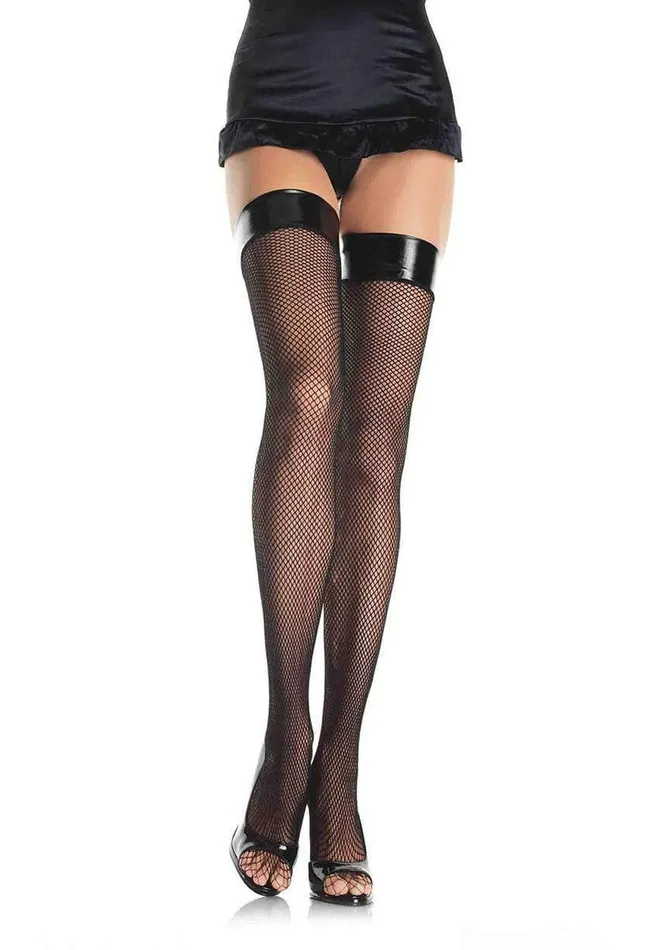Bodystockings Playsuits Leg Avenue Vinyl Top Fishnet Thigh Highs One Size Black Bodystockings Playsuits Leg Avenue Vinyl Top Fishnet Thigh Highs One Size Black