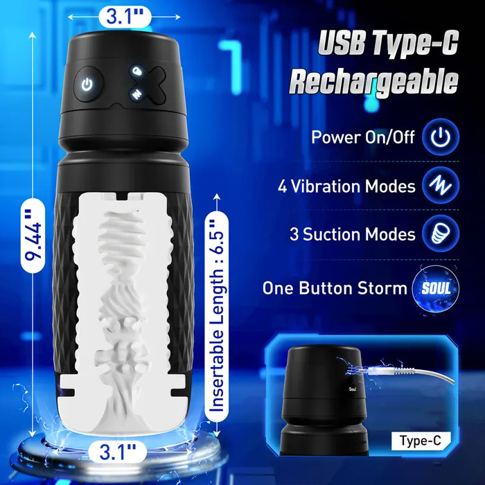 CyberSkin B-Warrior - Black USB Rechargeable Sucking & Vibrating Auto Masturbator | CyberSkin Male Sex Toys CyberSkin B-Warrior - Black USB Rechargeable Sucking & Vibrating Auto Masturbator | CyberSkin Male Sex Toys