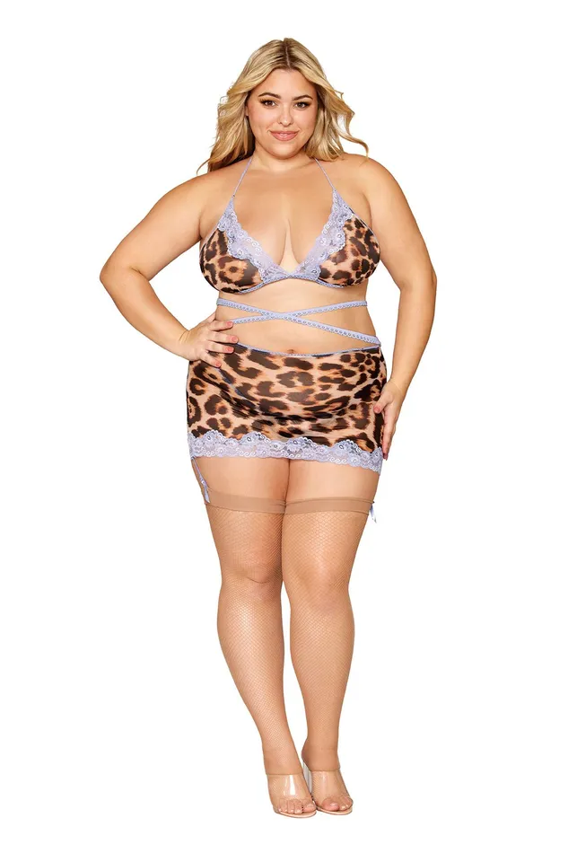 Dreamgirl Male Sex Toys Leopard Bralette With Garter Skirt and GString Queen Size Leopard Dreamgirl Male Sex Toys Leopard Bralette With Garter Skirt and GString Queen Size Leopard
