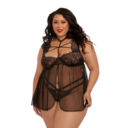 Dreamgirl PlusSize Lace Babydoll With Thong Black 3X Hanging Dreamgirl International Teddies And Bodies Dreamgirl PlusSize Lace Babydoll With Thong Black 3X Hanging Dreamgirl International Teddies And Bodies
