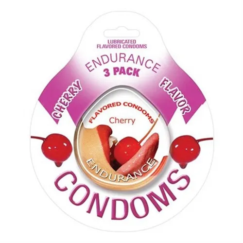Hott Products Enhancers Endurance Lubricated Flavored Condoms 3 Pack Disc Cherry