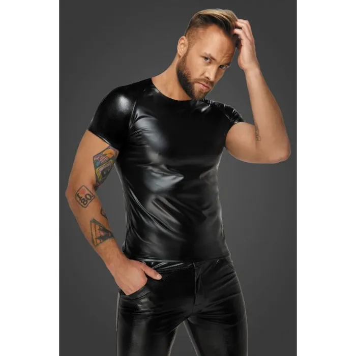 Male Sex Toys Noir Wetlook TShirt with Snake Wetlook Sleeves