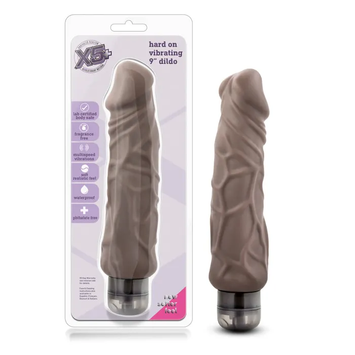 X5 Hard on Vibrating 9 Inch Dildo Brown Blush Novelties Dildos
