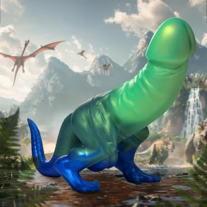 Xr Brands Creature Cocks Dildos | Jurassic Cock Dinosaur Silicone Dildo - Green/blue