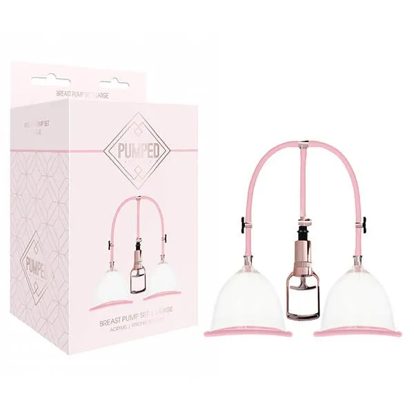 Anal Shots Toys Pumped Breast Pump Set Rose Pink Large Set
