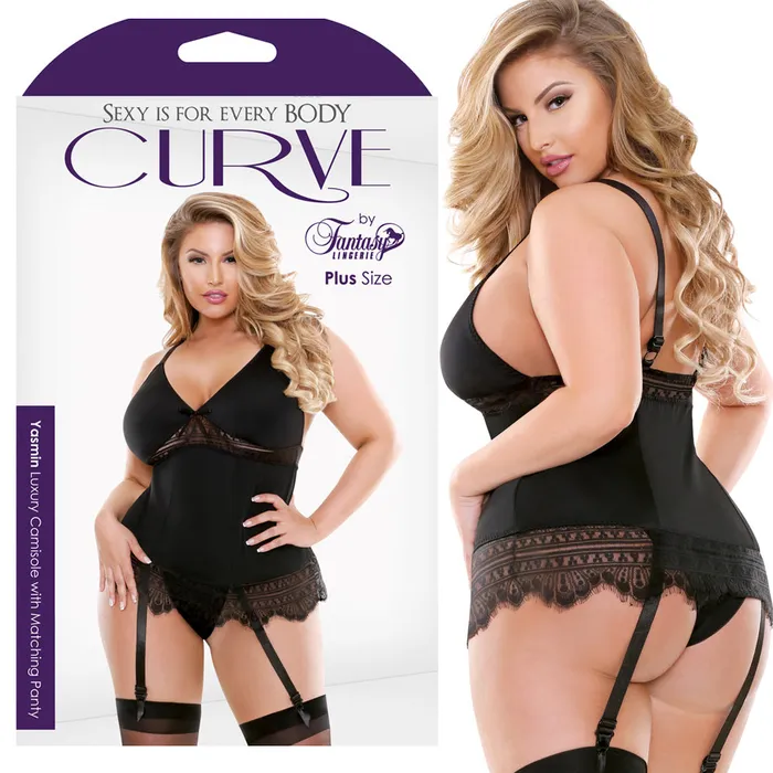 Curve Yasmin Camisole wPanty Blk 1X2X Fantasy Lingerie Vibrators