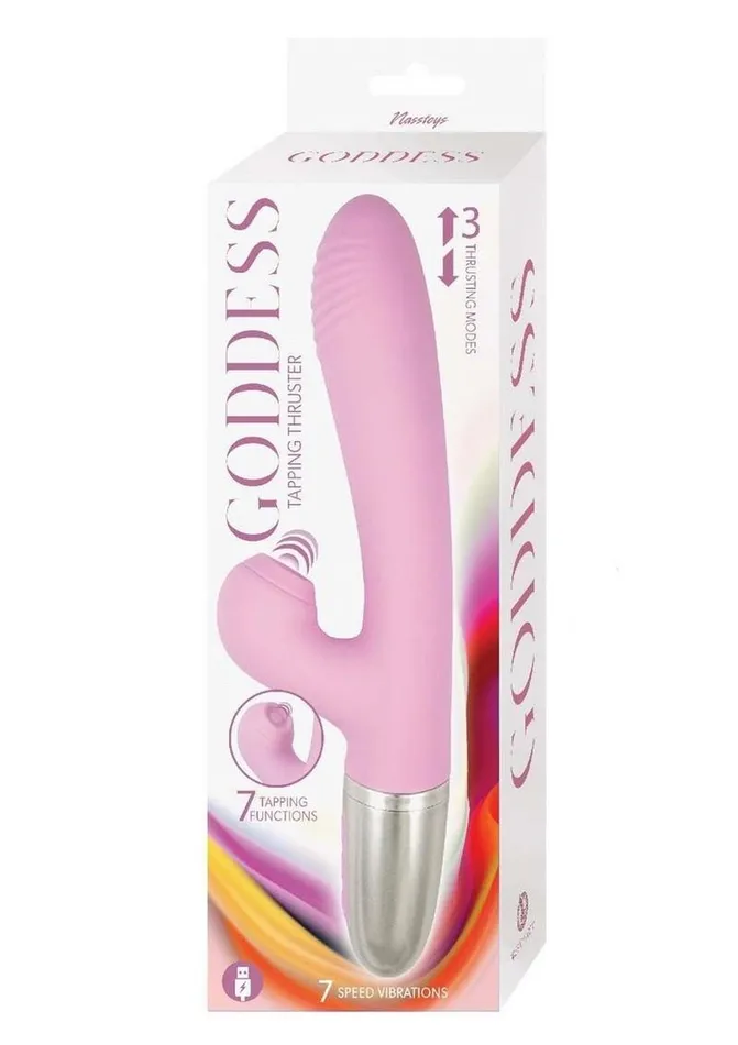 Goddess Tapping Thruster Rechargeable Silicone Vibrator with Clitoral Stimulator Goddess Female Sex Toys
