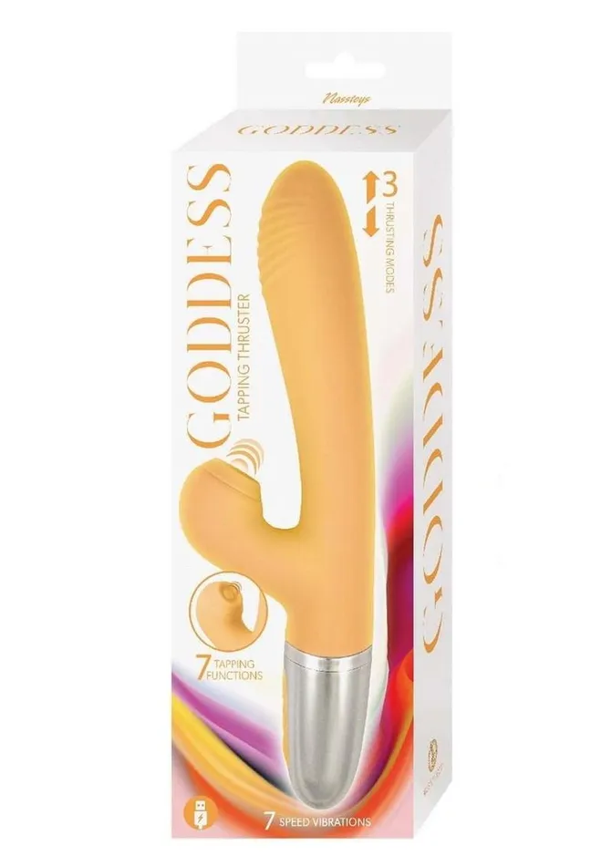 Goddess Tapping Thruster Rechargeable Silicone Vibrator with Clitoral Stimulator Goddess Female Sex Toys