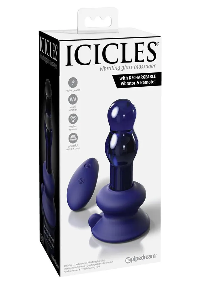 Icicles Male Sex Toys Icicles No 83 Rechargeable Glass Plug with Remote Control