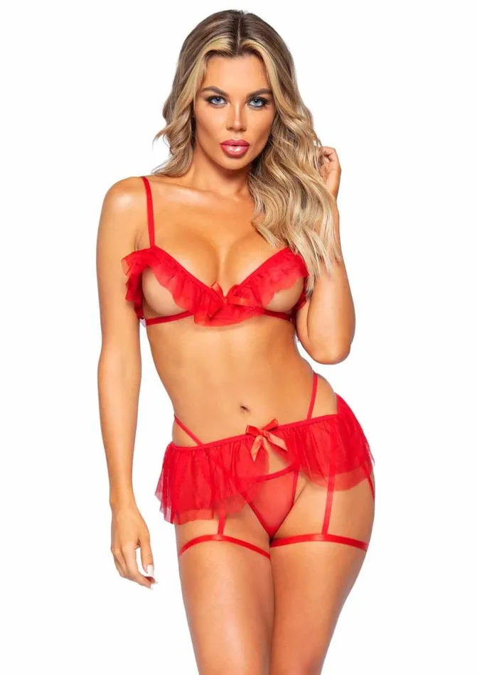 Leg Avenue Female Sex Toys Leg Avenue Mesh Ruffle Bra GString and Dual Strap Garter Belt Leg Avenue Female Sex Toys Leg Avenue Mesh Ruffle Bra GString and Dual Strap Garter Belt
