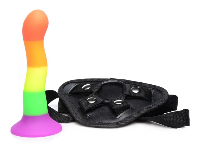 Proud Rainbow Silicone Dildo With Harness Viridian Leto Female Sex Toys