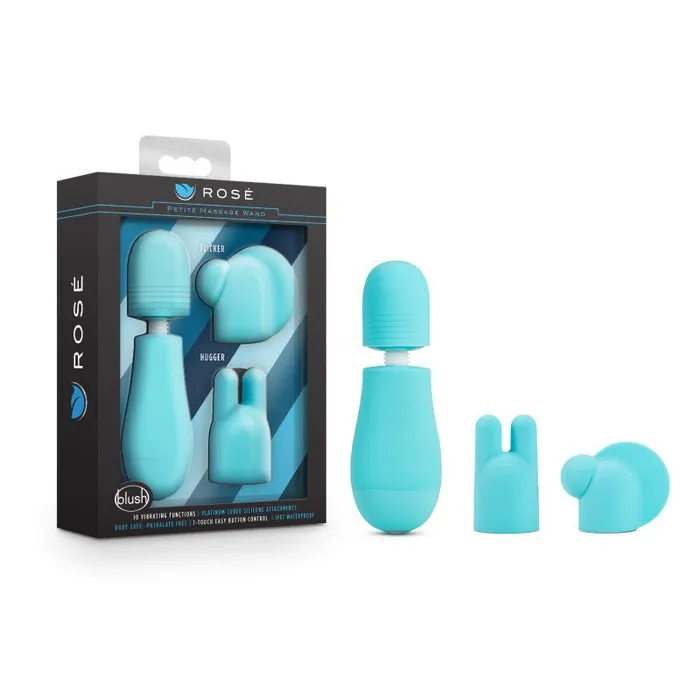 Rose Petite Massage Wand Blue Blue Mini Massager Wand with Head Attachments Blush Novelties Vibrators Rose Petite Massage Wand Blue Blue Mini Massager Wand with Head Attachments Blush Novelties Vibrators