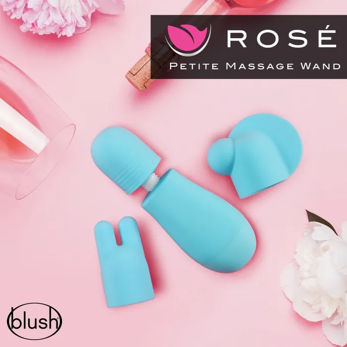 Rose Petite Massage Wand Blue Blue Mini Massager Wand with Head Attachments Blush Novelties Vibrators Rose Petite Massage Wand Blue Blue Mini Massager Wand with Head Attachments Blush Novelties Vibrators