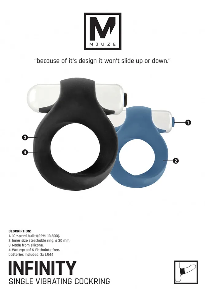 Shots Mjuze Vibrators Infinity Single Vibrating Cockring Blue