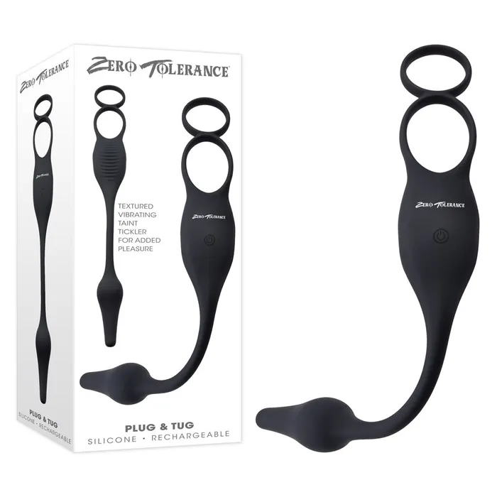 Zero Tolerance Male Sex Toys Zero Tolerance PLUG TUG Black Rechargeable Vibrating Cock Ring with Anal Plug