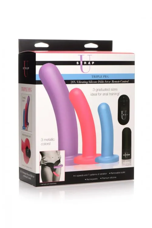 Female Sex Toys XR Brands Strap U Triple Peg 28x Dildo Set Silicone W Remote Female Sex Toys XR Brands Strap U Triple Peg 28x Dildo Set Silicone W Remote