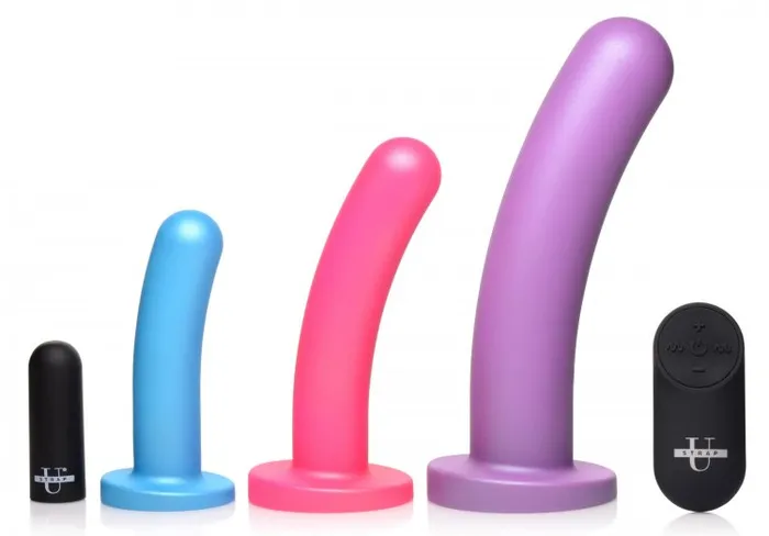 Female Sex Toys XR Brands Strap U Triple Peg 28x Dildo Set Silicone W Remote