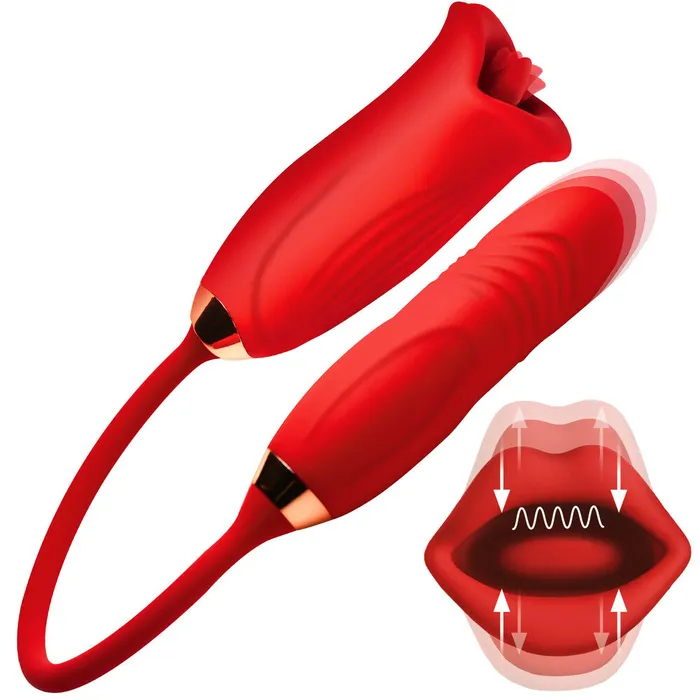 XR Brands Female Sex Toys Lickgasm Magic Kiss Clit Stimulator With Thrusting Vibrator