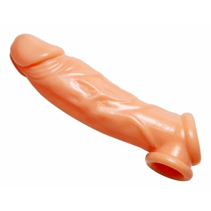 XR Brands Male Sex Toys Realistic Penis Enhancer And Ball Stretcher 8 Inch Beige