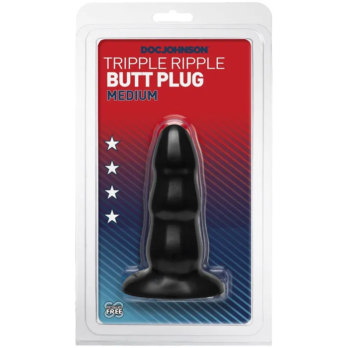 Anal Triple Ripple Butt Plug Medium Black Doc Johnson
