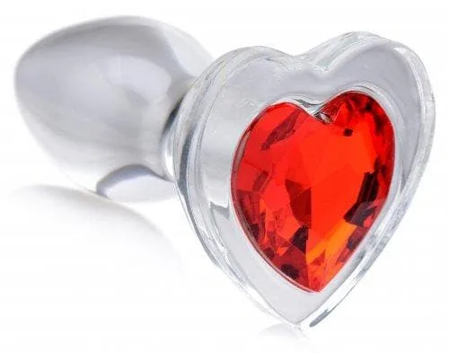 Anal XR Brands Booty Sparks Red Heart Gem Glass Anal Plug Small
