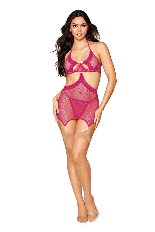 Garter Slip and GString One Size Beet Dreamgirl Teddies And Bodies