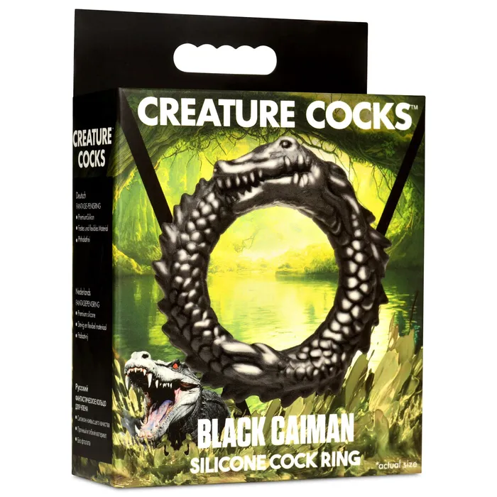 XR Brands Creature Cocks Black Caiman Silicone Cock Ring Black Anal