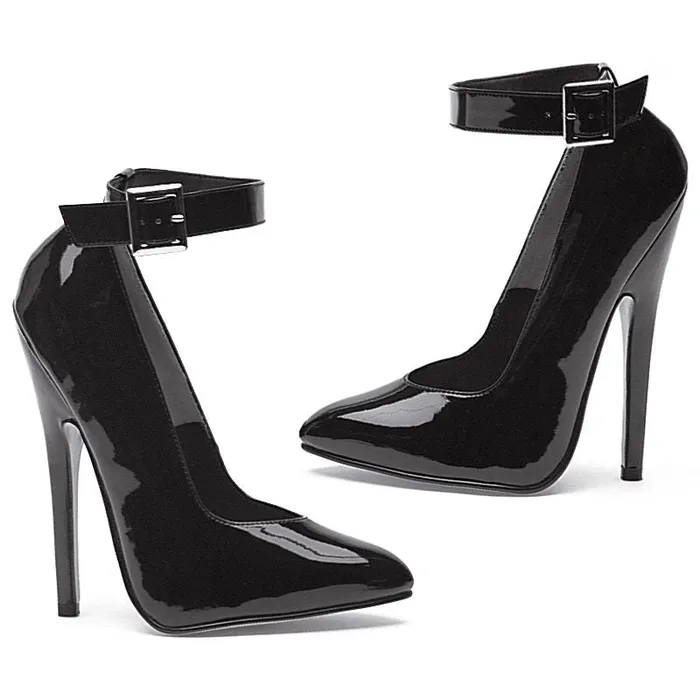 Anal Fetish Pump w Ankle Strap Black 6in Ellie Shoes