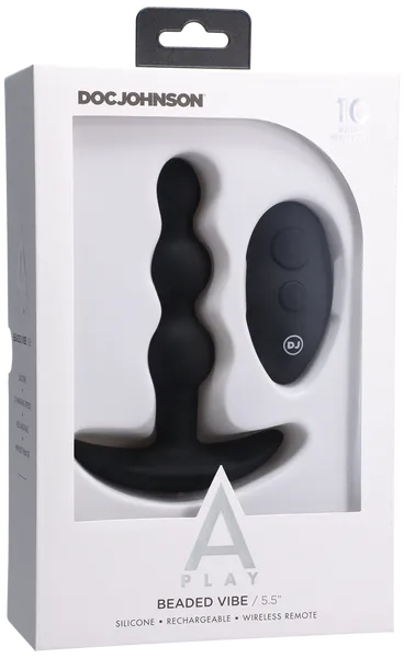 Doc Johnson Anal BEADED VIBE Rechargeable Silicone Anal Plug With Remote Black